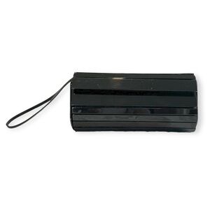 HELMUT LANGE Modern Louvered High Glass Black Clutch Bag